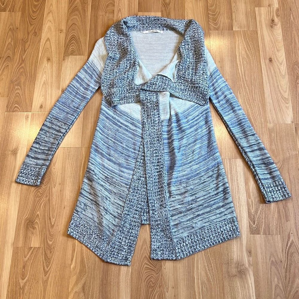 Vanilla Star Cream and Blue Open Front Long Cardigan S